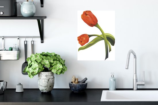 Sticker Muursticker Tulipe orange illustration - illustration de deux tulipes oranges - 30x40 cm - film adhésif autocollant - sticker mural repositionnable