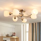 Lindby - plafondlamp - 6 lichts - glas, metaal - H: 18 cm - E14 - wit, mat nikkel