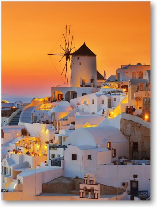 Oia bij zonsondergang, Santorini Griekenland - 30x40 Canvas Staand - Besteposter