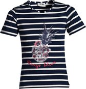Meisjes shirt marine/offwhite gestreept ananas print | Maat 128/ 8Y