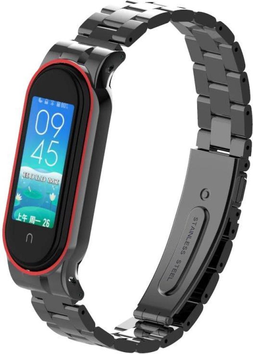 Strap-it Stalen schakel bandje - geschikt voor Xiaomi Mi Band 5 / Mi Band 6 - zwart