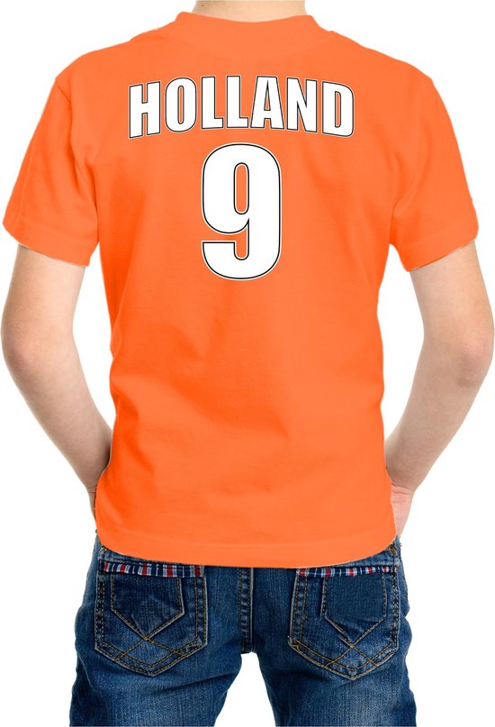 Oranje supporter t-shirt - rugnummer 9 - Holland / Nederland fan shirt / kleding voor kinderen 134/140