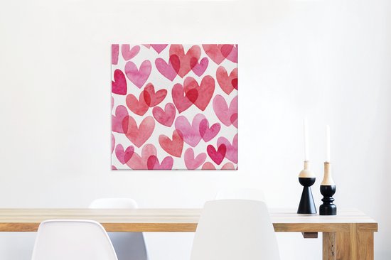 Une illustration avec des coeurs de toile aquarelle 50x50 cm - Tirage photo sur toile (Décoration murale salon / chambre)