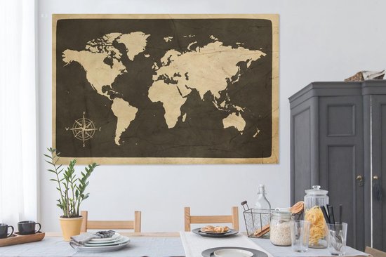 Peintures sur toile Wereldkaart - Rose des vents - Vintage - 150x100 cm - Décoration murale