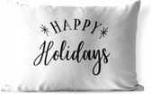 Buitenkussens - Tuin - Quote Happy Holidays wanddecoratie feestdagen zwart-wit - 50x30 cm