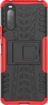 Sony Xperia 10 II Hoesje - Mobigear - Tire Serie - Hard Kunststof Backcover - Zwart / Rood - Hoesje Geschikt Voor Sony Xperia 10 II