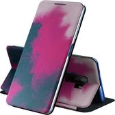 Voor Samsung Galaxy S9 Plus Spanning Aquarel Patroon Huid Voelen Magnetische Horizontale Flip PU Lederen Case met Houder (Berry)