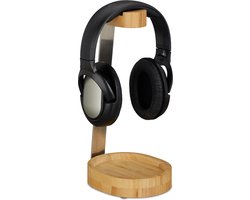 koptelefoonhouder - bamboe en metaal - headset standaard - met vakje