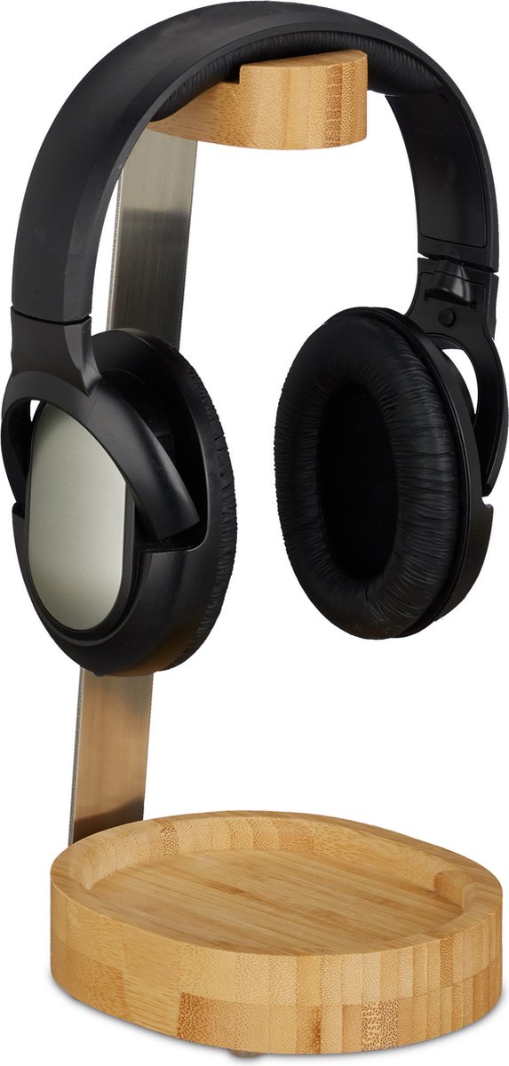 koptelefoonhouder - bamboe en metaal - headset standaard - met vakje