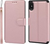 Effen textuur horizontale flip PU lederen tas met houder & kaartsleuven & fotolijst & portemonnee & riem voor iPhone XS Max (roze)