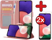 Samsung A22 4G Hoesje Book Case Met 2x Screenprotector - Samsung Galaxy A22 4G Hoesje Wallet Case Portemonnee Hoes Cover - rose Goud