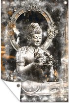Tuindecoratie Boeddha - Zilver - Meditatie - 40x60 cm - Tuinposter - Tuindoek - Buitenposter