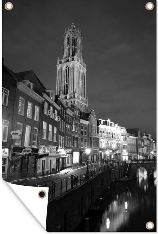 De Domtoren en de oude gracht van Utrecht in Nederland - zwart wit