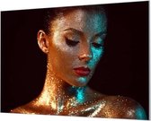 Wandpaneel Vrouw body paint met glitter  | 150 x 100  CM | Zwart frame | Wandgeschroefd (19 mm)