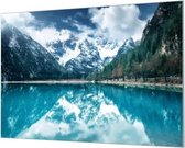 Wandpaneel Bergmeer met sneeuw  | 150 x 100  CM | Zwart frame | Wandgeschroefd (19 mm)