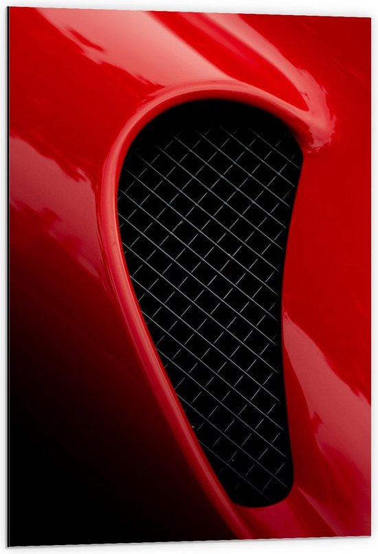 Dibond - Deel van een Rode Auto - 60x90cm Foto op Aluminium (Met Ophangsysteem)