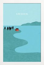 JUNIQE - Poster met houten lijst Zweden - retro -13x18 /Blauw