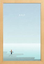 JUNIQE - Poster met houten lijst Sylt - retro -13x18 /Blauw