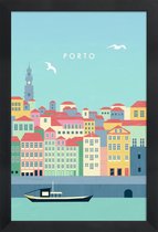 JUNIQE - Poster in houten lijst Porto - retro -40x60 /Kleurrijk