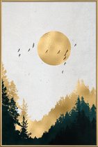 JUNIQE - Poster met kunststof lijst Goldmond -30x45 /Geel & Grijs