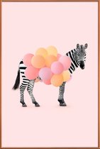JUNIQE - Poster met kunststof lijst Zebra Balloon -40x60 /Roze