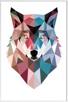 JUNIQE - Poster in kunststof lijst Geo Wolf -20x30 /Blauw & Roze