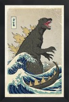 JUNIQE - Poster in houten lijst The Great Godzilla off Kanagawa -40x60