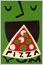 JUNIQE - Poster in kunststof lijst Yum Pizza -30x45 /Groen