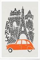 JUNIQE - Poster Paris Cityscape -30x45 /Rood & Zwart