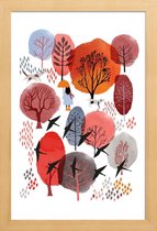 JUNIQE - Poster in houten lijst Autumn Forest -30x45 /Rood