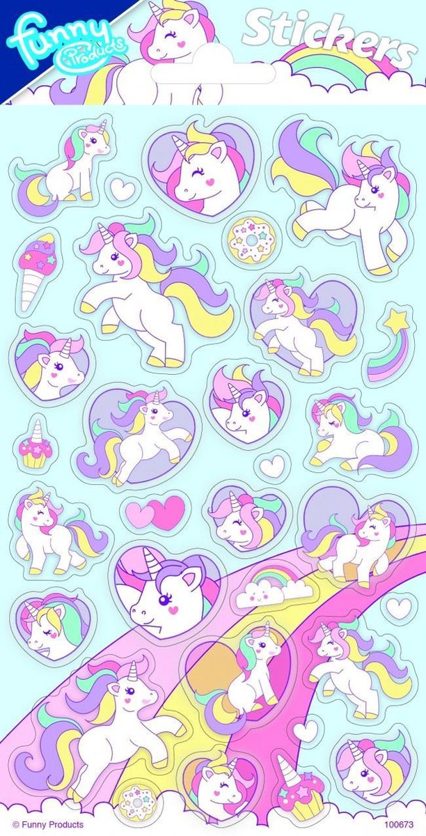 Funny Products Stickers Unicorn 20 X 10 Cm Papier Blauw 31 Stuks