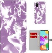 Voor Samsung Galaxy A41 Cloud Fog Pattern Horizontal Flip Leather Case met Houder & Card Slot & Wallet (Paars)