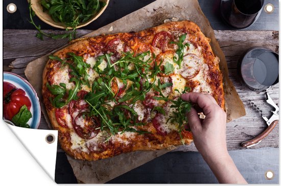 Muurdecoratie Pizza in de vorm van een rechthoek - 180x120 cm - Tuinposter - Tuindoek - Buitenposter