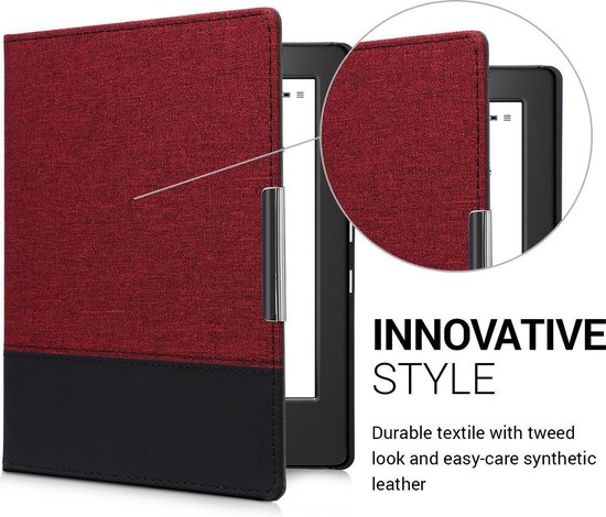 kwmobile hoes geschikt voor Kobo Aura H2O Edition 1 - Canvas beschermhoes in donkerrood / zwart - Voor e-reader van Merkloos — afbeelding 5