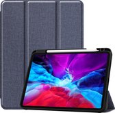 Apple iPad Pro 12.9 (2020) Hoes - Mobigear - Tri-Fold Pencilholder Serie - Kunstlederen Bookcase - Blauw - Hoes Geschikt Voor Apple iPad Pro 12.9 (2020)