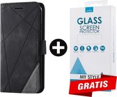 Bookcase Hoesje Patroon Met Pasjeshouder iPhone 8 Plus Zwart - Gratis Screen Protector - Telefoonhoesje - Smartphonehoesje