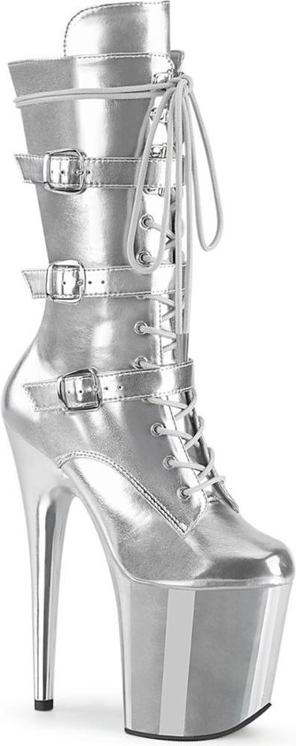 Pleaser - FLAMINGO-1053 Plateau Laarzen - Paaldans schoenen - 37 Shoes - Zilverkleurig