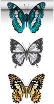 ESTAhome vlies wallpaper XXL vlinders turquoise, zwart en wit - 158507 - 46,5 cm x 8,37 m