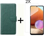 BixB Samsung A32 4G hoesje - Met 2x screenprotector / tempered glass - Book Case Wallet - Groen
