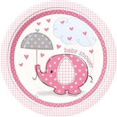 "Olifant" kartonnen bordjes voor Baby Shower 8 stuks - Roze