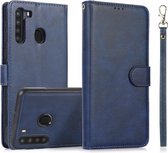 Voor Samsung Galaxy A21 Kalf Textuur 2 in 1 Afneembare Magnetische Achterkant Horizontale Flip Lederen Case met Houder & Kaartsleuven & Portemonnee & Fotolijst (Blauw)