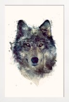 JUNIQE - Poster in houten lijst Wolf illustratie -20x30 /Bruin & Ivoor