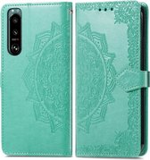 Sony Xperia 5 III Hoesje - Mobigear - Mandala Serie - Kunstlederen Bookcase - Turquoise - Hoesje Geschikt Voor Sony Xperia 5 III