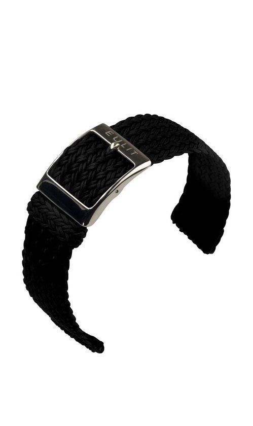 EULIT horlogeband - perlon - 18 mm - zwart - metalen gesp