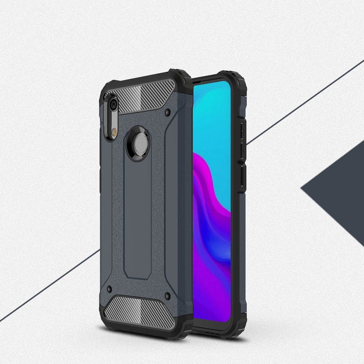 Ntech Hoesje Geschikt voor Huawei Y6 (2019) Dual layer Armor Hoesje - Blauw