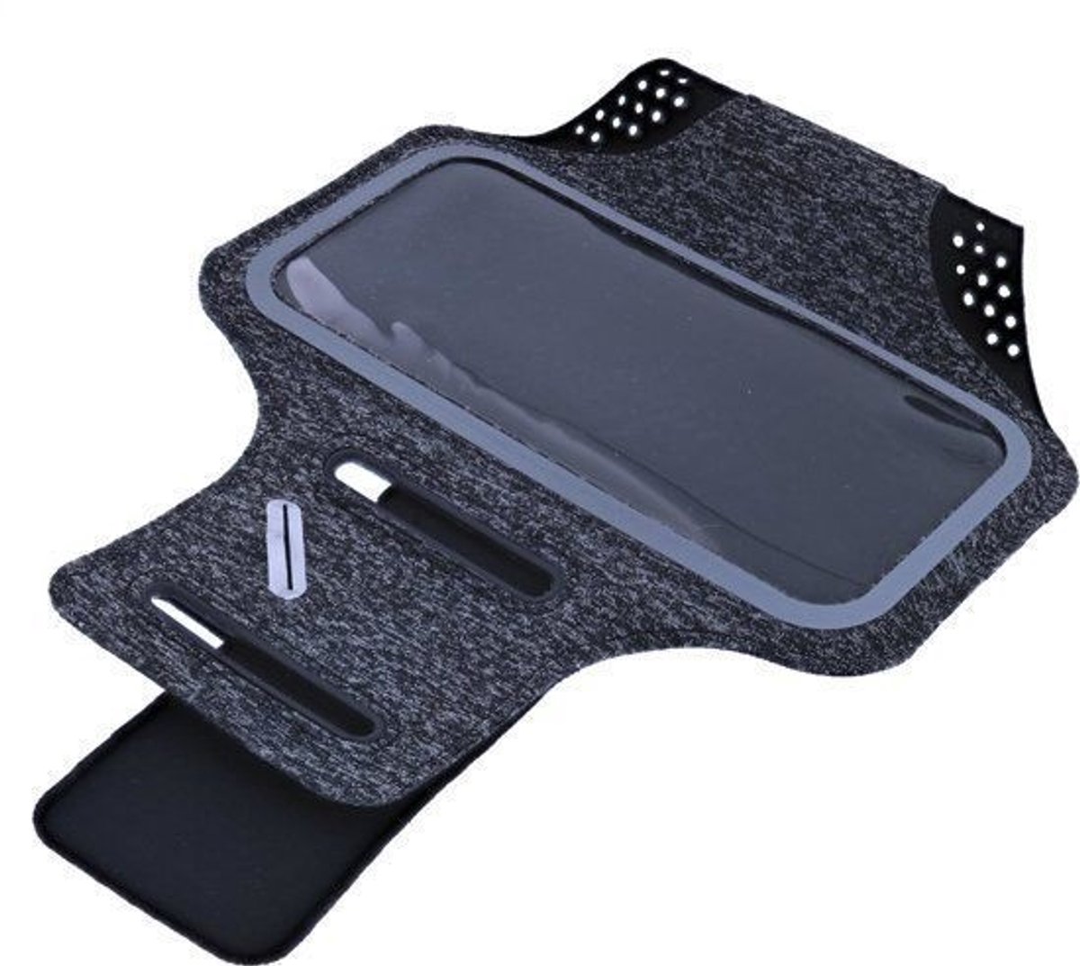 Ntech Sportarmband Fabric/Stof met Sleutelhouder voor Geschikt voor Samsung Galaxy A40 - Zwart/Grijs