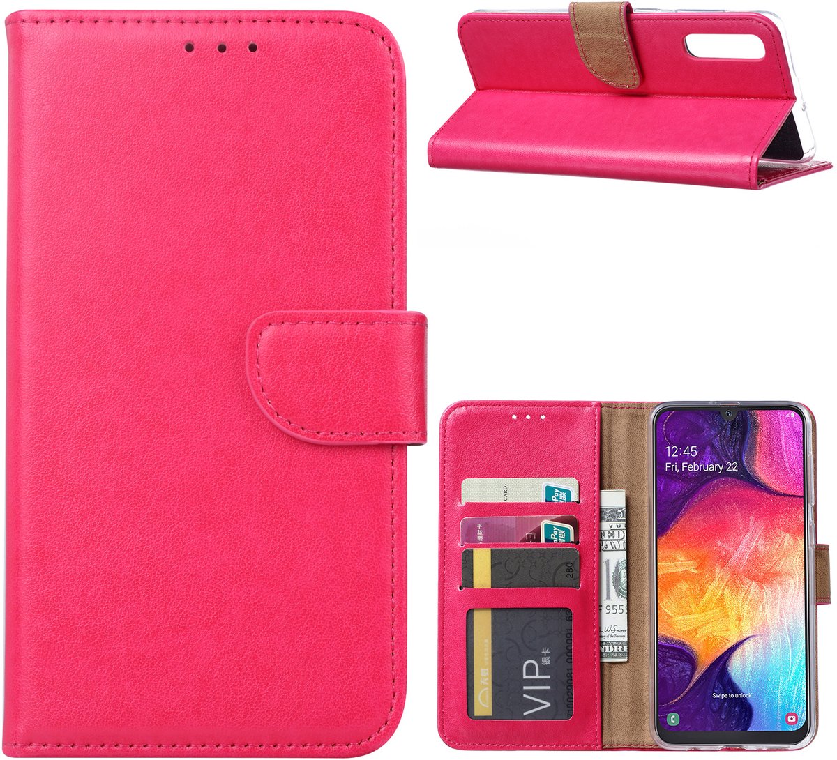Ntech Portemonnee hoesje met Pasjesruimte Geschikt Voor Samsung Galaxy A70/A70s - Roze