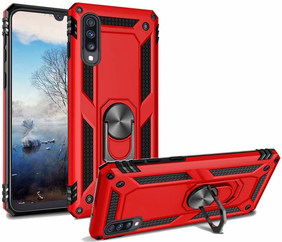 Hoesje Geschikt Voor Samsung Galaxy A2 Core Armor Hoesje Ringhouder TPU - Rood