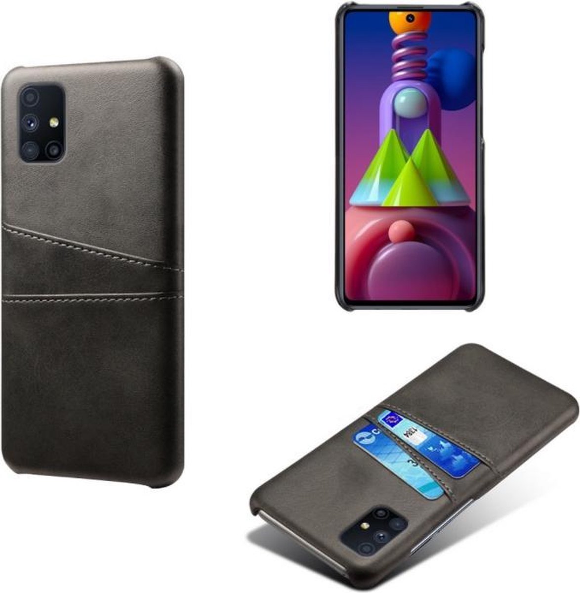 Backcover met Opbergvakjes + PMMA Screenprotector voor Samsung Galaxy M51 _ Zwart