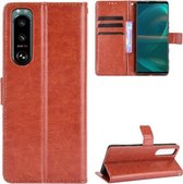 Voor Sony Xperia 5 III Crazy Horse Textuur Horizontale Flip Leather Case met Houder & Kaartsleuven & Lanyard (Bruin)